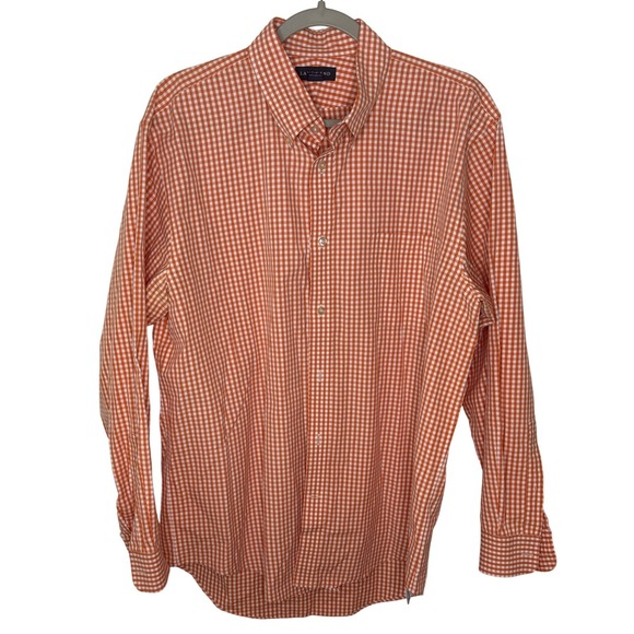 Lands' End Other - Lands End Mens Orange Gingham Button Down Shirt 16 1/2 34 Long Sleeve Casual
